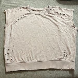 Free People Distressed Short Sleeve Blouse